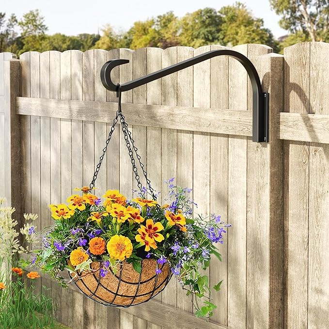 16 Inch 2 Pack Plant Hangers for Indoor/Outdoor Wall Mount - Heavy Duty Hanging Plant Holder & Bird Feeder Hooks, Decorative Black Metal Wall Hangers for Plants, Flower Baskets