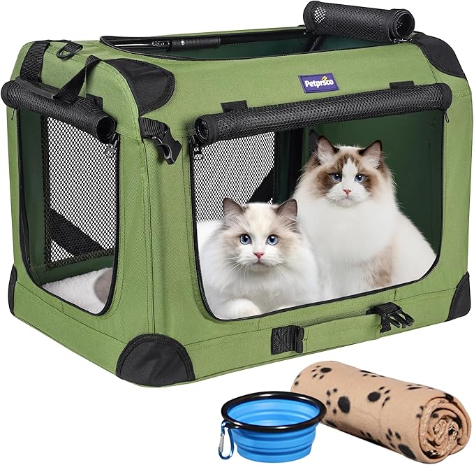 Petprsco Large Cat Carrier for 2 Cats Small Medium Dogs, Soft Pet Carrier 24x17x17 for Traveling with Warm Blanket Foldable Bowl and Washable Pad