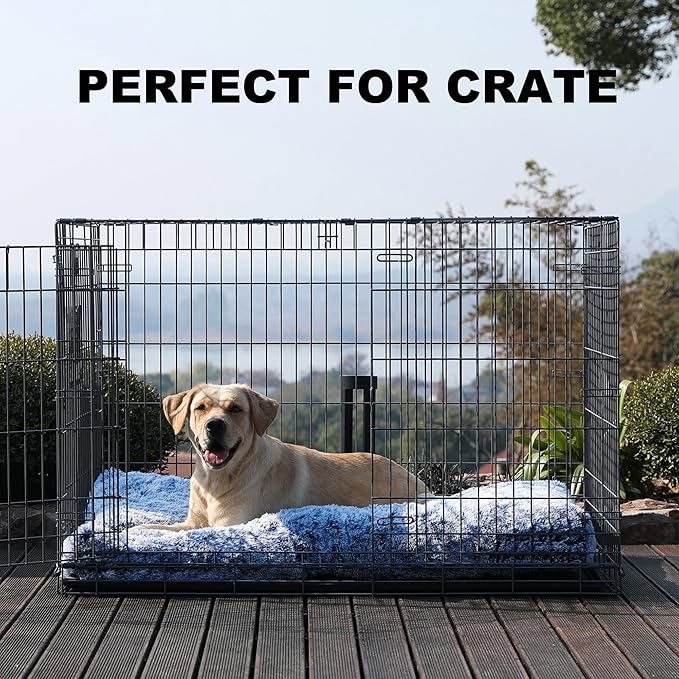 Bedfolks Plush Waterproof Dog Crate Bed, Removable Washable Cover, Faux Fur, 41"x27", Dark Blue