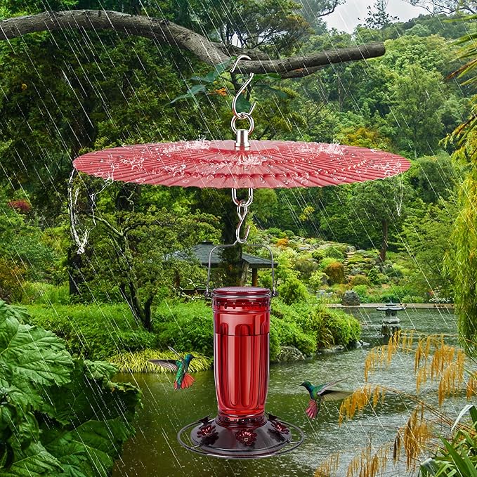 11.2" Metal Bird Feeder Rain Guard 2 Pack, Red Dome Shield Cover Umbrella Shade for Hummingbird Oriole Feeder, Squirrel Baffles for Bird Feeders