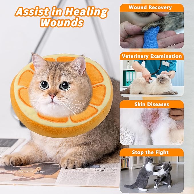Soft Cat Cone Collar, Cute Cat Recovery Collar Suitable for Small, Medium, Large Cats,Elizabethan Neck Collar for Cats After Surgery (Orange, Medium)