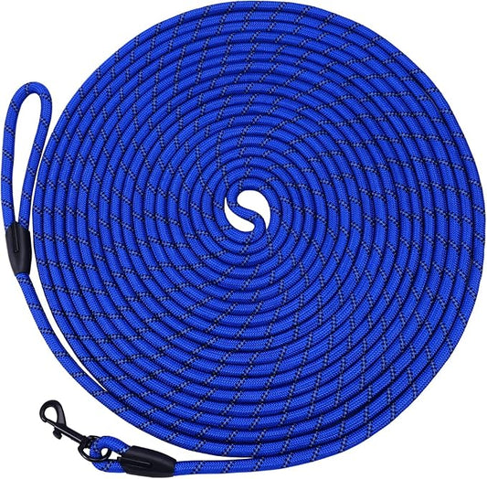 Long Dog Leash for Training 30Ft-Reflective Nylon Rope with Swivel Hook-Recall Agility Lead for Large Small Medium Dogs Outside Walking Hiking-Royal Blue