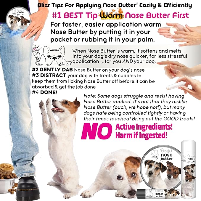 The Blissful Dog Jack Russell Terrier Nose Butter for Dry, Cracked Skin, Lick-Safe Dog Nose Balm with Moisturizing Shea Butter, Almond, Olive, and Essential Oils, Pet Supplies, Uncented, 1 oz.