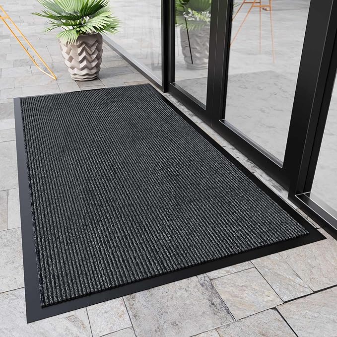Indoor Outdoor Door Mat, 5’ x 3' Doormat for Entryway, Rubber Backing Non Slip Front Door Mat Outside Entrance, Super Absorbent Commercial Floor Mat for Home Office