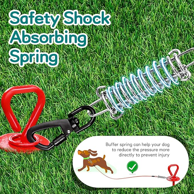 Red Chew Proof 30FT Dog Tie Out Cable, Heavy Duty Dog Lead for Yard & Camping