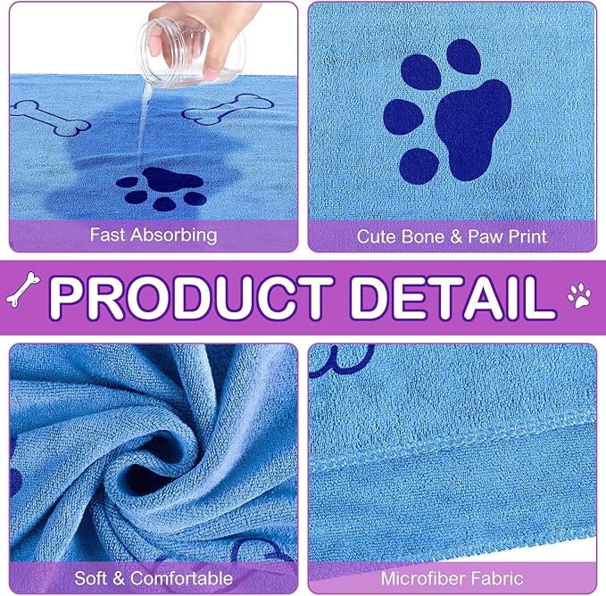 Chumia 8 Pcs Dog Towels for Drying Dogs Cats Pet Towels Bulk Puppy Microfiber Quick Drying Paw Bath Bathing Supplies Absorbent for Medium Pets(Classic Color,18 x 28 Inch)