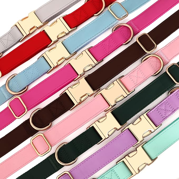 PET ARTIST Soft PU Leather Dog Collar for Large Dogs, Bright & Classic Nylon Padded Durable Dog Collar Leather with Quick Release Metal Buckle Adjustable for Male Dogs, Neck Fit 16-27"