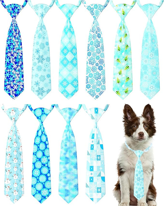 PET SHOW 10 Pack Winter Big Dog Ties Neckties for Extra Large Breed Dogs XL Adjustable Neck Ties Girl Boy Pets Snowflake Costumes Dog Grooming Accessories Holiday Party Gift Favor