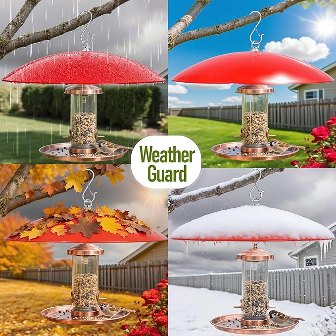 Bird Feeder Dome Guard,Squirrel Baffle for Hanging Feeder,16-Inch Squirrel Cover for Shepherd's Hook in The Outdoors (Red), 2 Pack