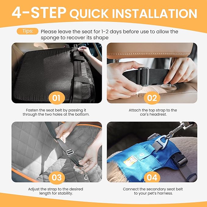 Dog Car Seat for Small Dog with Washable Mat, Memory Foam Booster Seat for Dogs Under 30lb, Elevated Pet Seat with Pockets, Anti-Slip Bed for Car, Perfect for Front & Back Seats with Safety Leash