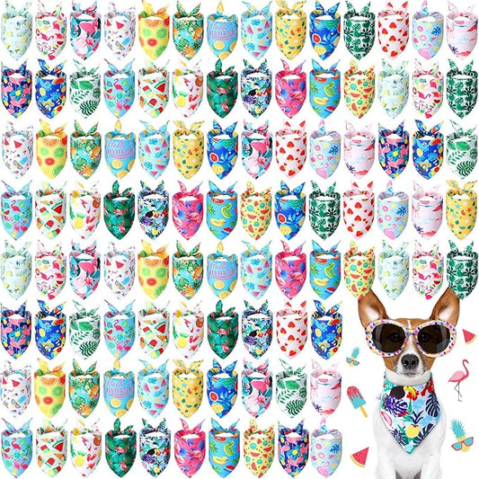 Chunful 100 Pieces Dog Bandanas Bulk Summer Pet Bandanas Pack Triangle Scarf Bib Kerchief Set for Small Large Dog Costume Accessories Decoration(19.7 x 13.8 x 13.8,Fruit)