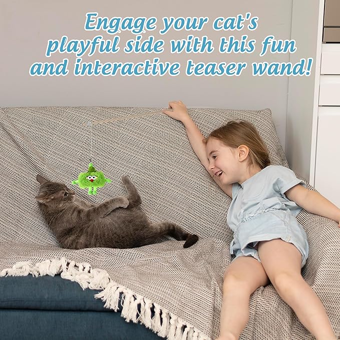 Elastic Plush Cat Wand Toy Funny Interactive Cat Fishing Pole Toy with Bell Soft Natural Wood Kitten String Toys for Indoor Cats Kittens Bored Cats (3 Pack)