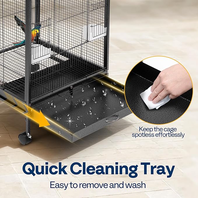 VIVOHOME 54 Inch Wrought Iron Large Bird Flight Cage with Rolling Stand for Parakeets Canaries Cockatiels Lovebirds Conures, Black