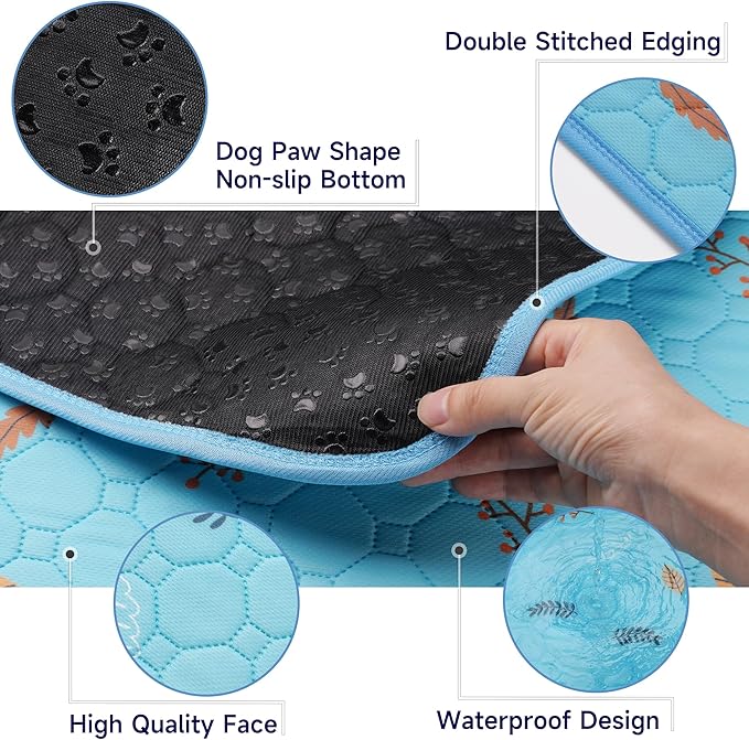 Sunheir Washable Pee Pads for Dogs 2-Pack Reusable Puppy Pet Training Pads, Waterproof Dog Crate, Whelping Pad, Non-Slip Protects Against Urine Leakage (Leaves - Sky Blue, 36x41) F-U1
