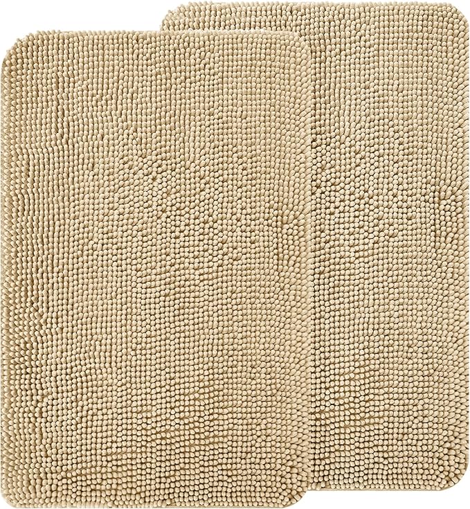 OLANLY Dog Door Mat Set 2-Piece 36x24, Absorbs Moisture and Dirt, Absorbent Non-Slip Washable Doormat, Quick Dry Chenille Mud Mat for Dogs, Entry Indoor Entryway Carpet for Inside Floor, Beige
