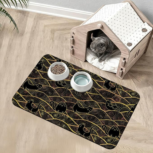 Japanese Cats Feeding Mat,Absorbent Quick-Dry Cat Dog Food and Water Bowl Mats,Non-Slip Rubber Backing Mat,Cat Dog Accessories Supplies 12" x 20"