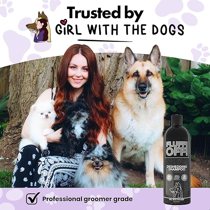 Fluff Off! by Girl With The Dogs, Natural Deshedding Dog & Cat Shampoo, 16 Oz, Made in USA, 8 Wks+