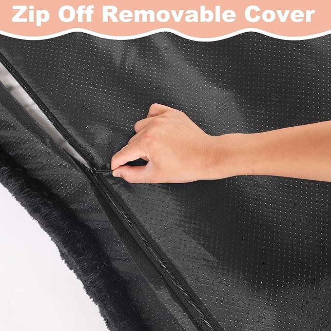 Bedfolks Waterproof Dog Crate Pad, Plush Dog Kennel Bed with Removable Cover, Faux Fur, Washable, 21"x13", Black