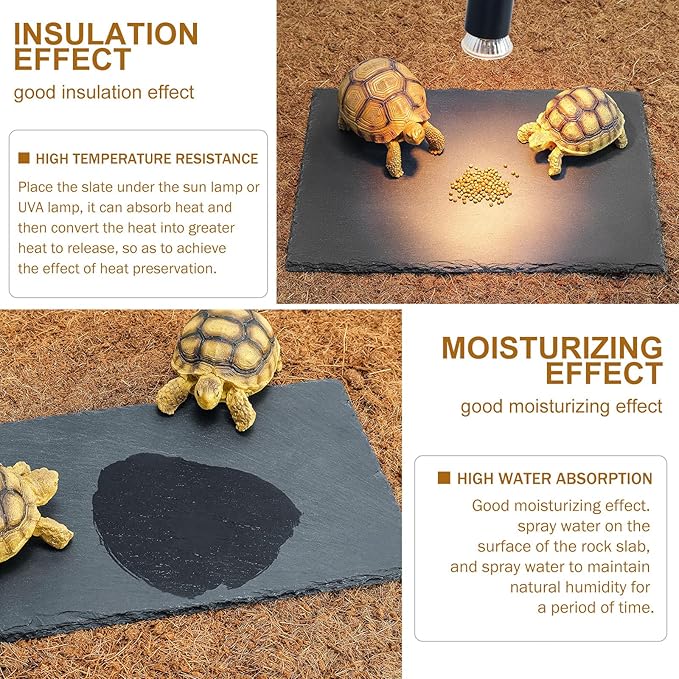 Reptile Basking Platform Tortoise Bearded Dragon Lizard Original Rock Slab,Easy to Grind The Nails,with Non-Slip mats,Natural Food Bowl,Moisturizing Effect (Small)