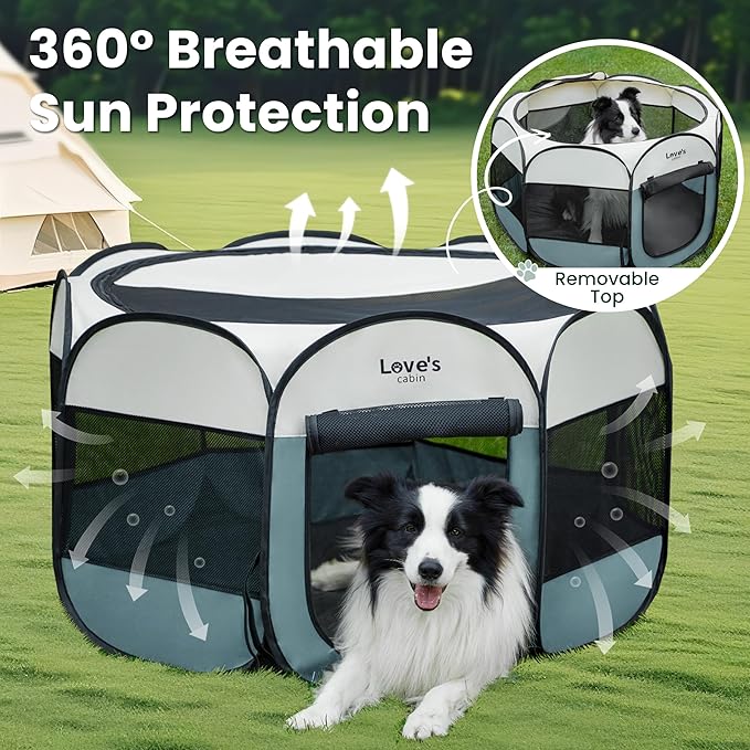 Love's cabin Pet Puppy Dog Playpen, Medium Dog Tent Crates Cage Indoor/Outdoor, Portable Playpen for Cat, Foldable Pop Up Dog Kennel Playpen with Carring Case, Removable Zipper Top, Moss Green