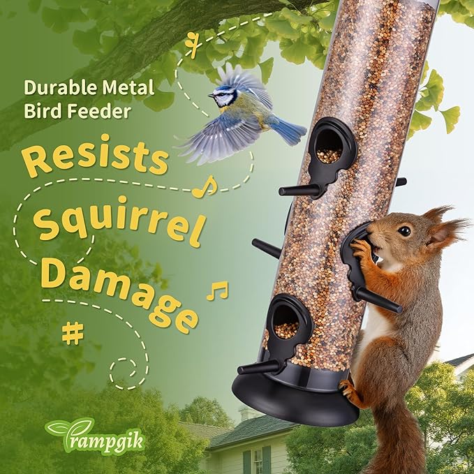 Bird Feeder Premium Hard Plastic for Wild Bird Feeders for Outdoors,Tube Bird Feeders for Outdoors Hanging,14 Inch 6 Port Black,Pack of 1