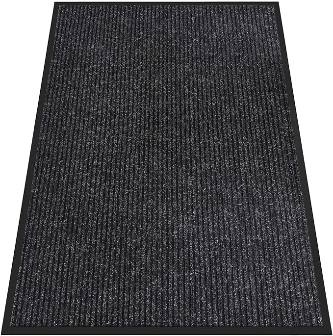 Indoor Outdoor Door Mat, 6' x 4' Doormat for Entryway, Rubber Backing Non Slip Front Door Mat Outside Entrance, Super Absorbent Commercial Floor Mat for Home Office, Black