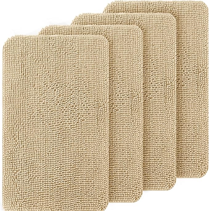 OLANLY Dog Door Mat Set 4-Piece 30x20, Absorbs Moisture and Dirt, Absorbent Non-Slip Washable Doormat, Quick Dry Chenille Mud Mat for Dogs, Entry Indoor Entryway Carpet for Inside Floor, Beige
