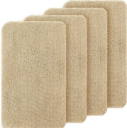 OLANLY Dog Door Mat Set 4-Piece 30x20, Absorbs Moisture and Dirt, Absorbent Non-Slip Washable Doormat, Quick Dry Chenille Mud Mat for Dogs, Entry Indoor Entryway Carpet for Inside Floor, Beige