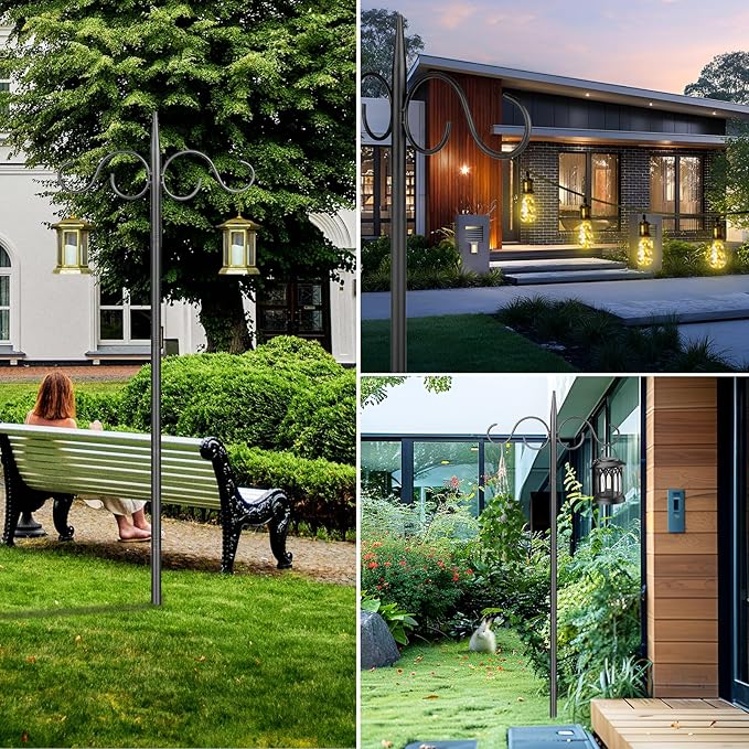 Outdoor Shepherds Hook for Bird Feeder, Double 76in Heavy Duty Shepherd Hooks, Adjustable String Lights Poles for Hanging Garden Plants, Humming Bird Feeder (2 Pack)