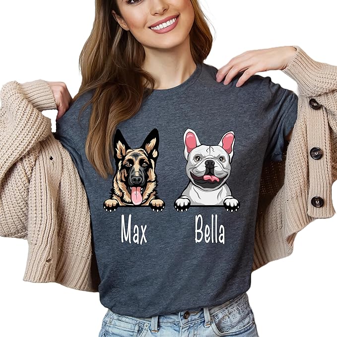 Custom Dog Mom Shirt for Women Pet Ears Sweatshirt with Name Unique Puppy Line Art Cute Dad Hoodie for DogDad Owner Lover