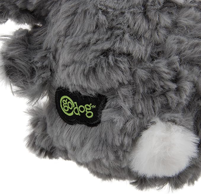 goDog PlayClean Rabbit Squeaky Plush Dog Toy with Odor-Eliminating Essential Oils, Chew Guard Technology - Gray, Large