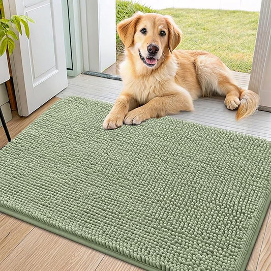 Smiry Dog Door Mat for Muddy Paws 36x24, Absorbs Moisture and Dirt Doormat, Non-Slip Washable Quick Dry Chenille Front Door Mat Indoor Entrance, Entryway Carpet for Inside Floor, Sage Green