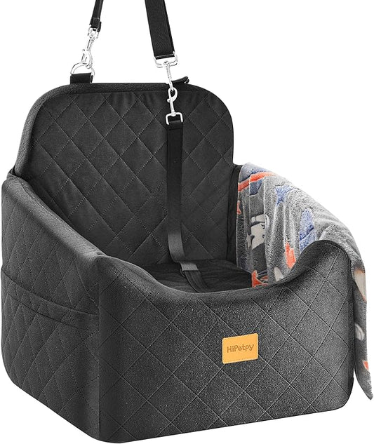 Dog Car Seat for Small Dog with Washable Mat, Memory Foam Booster Seat for Dogs Under 30lb, Elevated Pet Seat with Pockets, Anti-Slip Bed for Car, Perfect for Front & Back Seats with Safety Leash