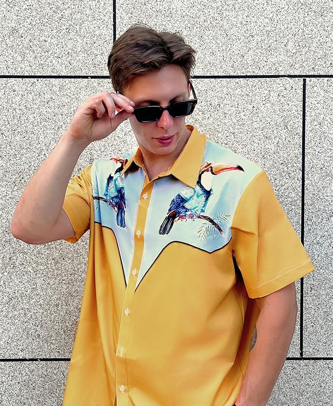 Men’s Hawaiian Shirt Western Cowboy Symmetrical Print Short Sleeve Button Down Casual Beach Holiday Summer Shirt