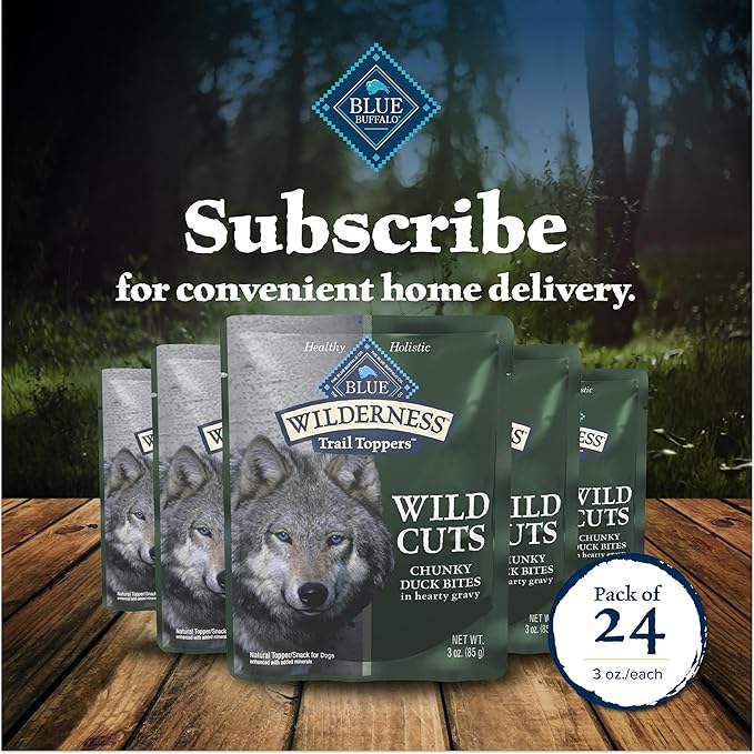 Blue Buffalo Wilderness Trail Toppers Wild Cuts Natural High-Protein Dog Wet Food, Duck Bites in Hearty Gravy, 3-oz Pouch, 24 Count