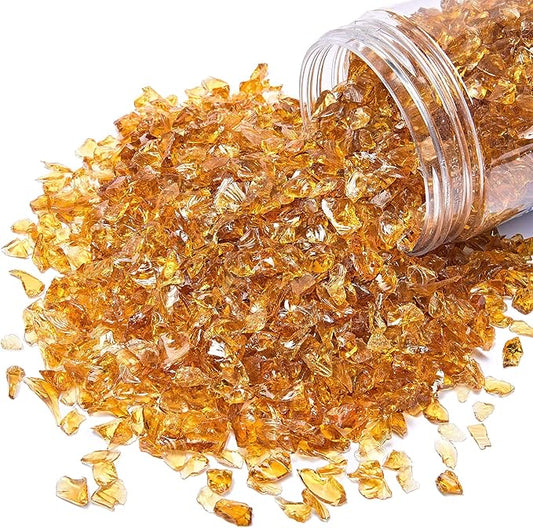 TWINKLING High Luster Crushed Glass Glitter, Broken Glass, Fire Glass Gems Chips for Fire Pit, DIY Resin Art, Epoxy Crafts, Geode Painting, Aquarium Decoration, 6-9mm(370g/13oz.) (Dark Amber)