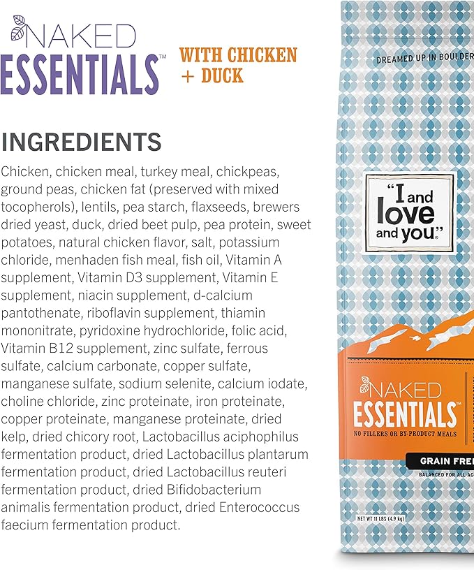 I and love and you Naked Essentials Dry Dog Food - Chicken + Duck - High Protein, Real Meat, No Fillers, Prebiotics + Probiotics, 11lb Bag