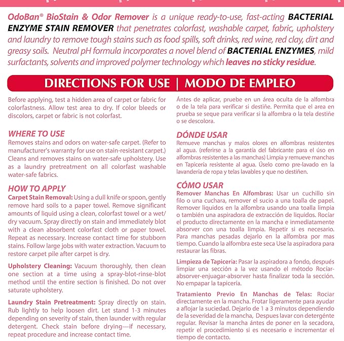 OdoBan Professional Cleaning and Odor Control Solutions, Ready-to-Use Biostain and Odor Remover, Made in the USA, 1 Gallon