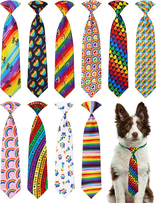PET SHOW 10 Pack Pride Month Big Dog Ties Neckties for Large Breed Dogs XL Rainbow Neck Ties Bowties Girl Boy Pets LGBT Costumes Dog Adjustable Holiday Grooming Accessories Wedding Party Gift Favor