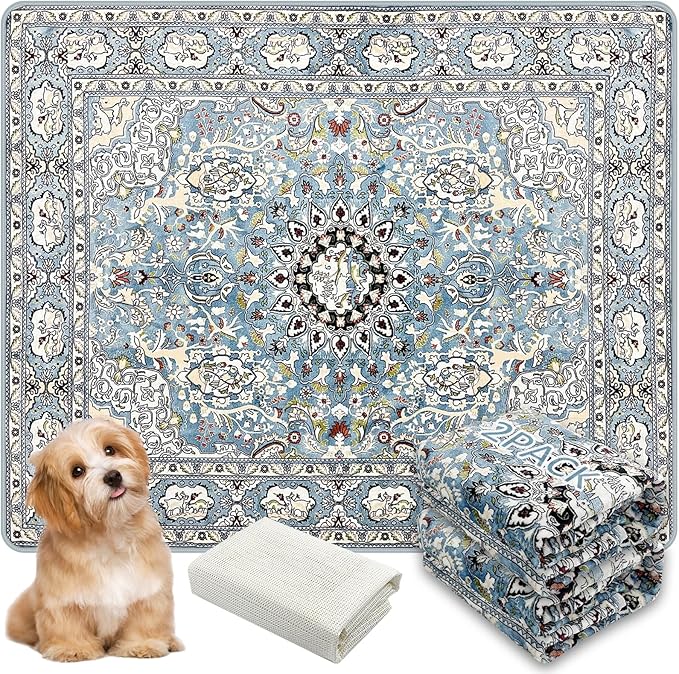 Washable Pee Pads for Dogs, (2 Pack, 36"x42") Upgrade Reusable Puppy Pads with Non-Slip Rug Pad, Super Thickening Absorbent Leakproof Dog Traning Pads Whelping Pad for Dogs, Doggie(Blue-2)