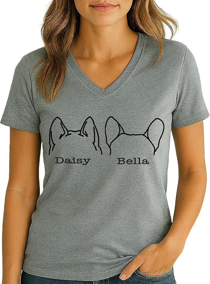 Custom Dog Mom Shirt for Women Pet Ears Sweatshirt with Name Unique Puppy Line Art Cute Dad Hoodie for DogDad Owner Lover