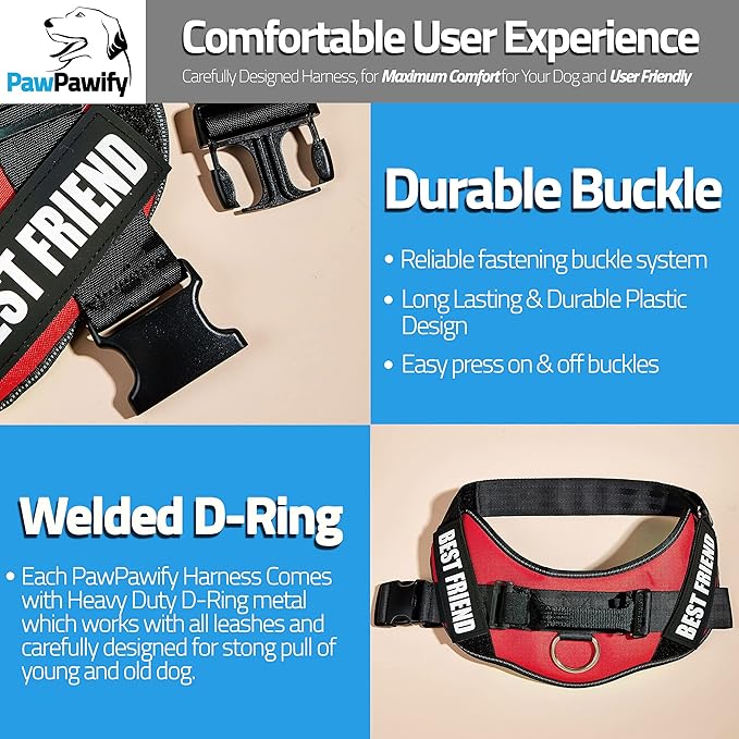 PawPawify Custom No Pull Dog Harness with Name and Phone Number, Heavy Duty Personalized Pet Vest to Prevent Tugging, Pulling, or Choking, Training and Walking (Red, S (Chest 16-21in))