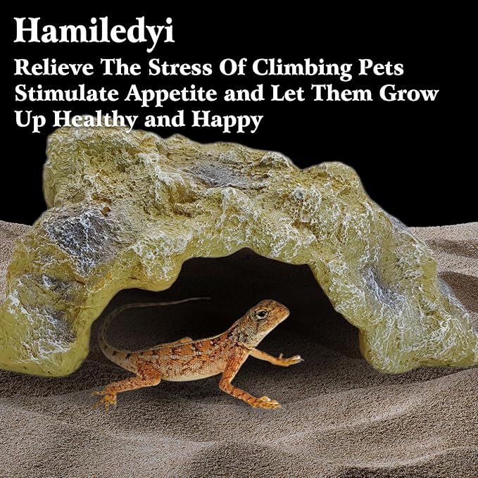 Hamiledyi Reptile Hides Large Simulation Rock Reptile Cave Hideouts Terrarium Habitat Décor Bearded Dragon Hideout for Snake Geckos Lizards Turtle Frogs Amphibians (L)