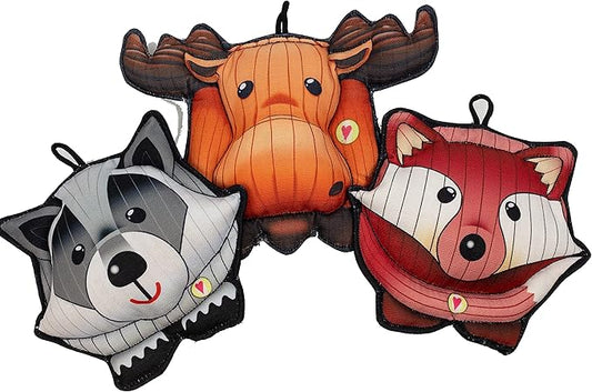 HuggleHounds HuggleTuff Plush Dog Toys - Dog Stuffed Animal Toy, Puppy Toys, Squeaky Dog Toy for Small & Medium Dogs, Durable Plush to Keep Them Busy - Puffies Woodland Friends (3 Count)