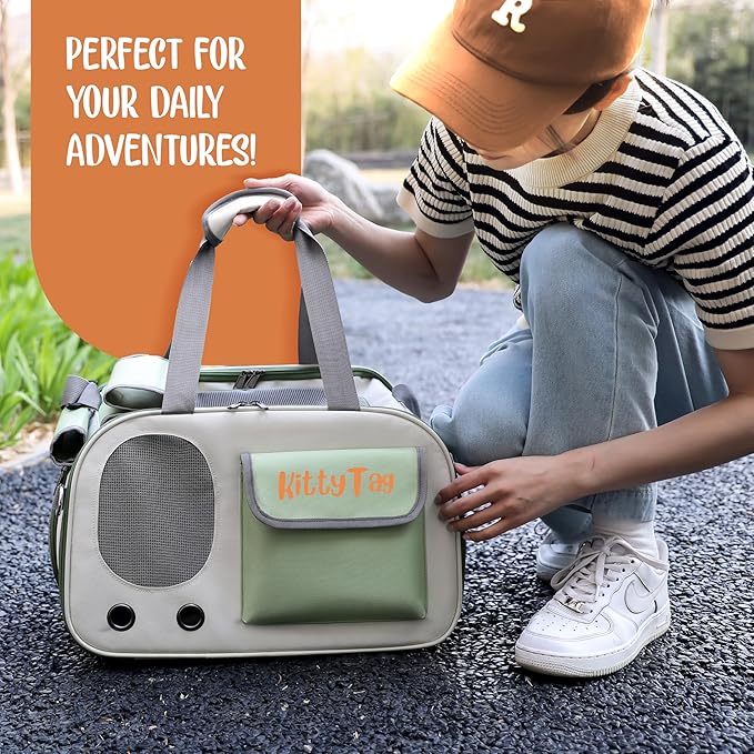 Pet Carrier, Puppy Small Dog Carrier, Cat Carrier Bag, Waterproof Premium PU Leather Carrying Handbag for Outdoor Travel Walking Hiking Shopping (Green)