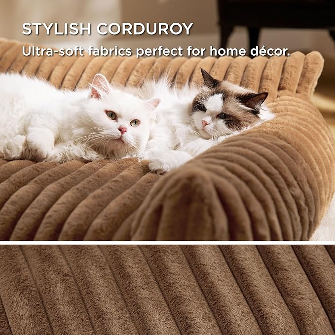 Bedsure Cute Cat Couch for Pets - Fluffy Small Dog Sofa with Premium Soft Corduroy Fleece, Pet Sofa with Removable Washable Cover, Supportive Dog Couch Bed for Small Medium Dogs, 30inch, Copper Brown