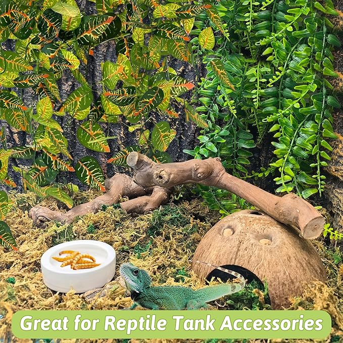 VCEPJH 4 Pcs Reptile Plants, Climbing Wood Branch Terrarium Hanging Fake Plant Leaves Bearded Dragon Tank Accessories, Habitat Decor for Snake Leopard Gecko Lizard Chameleon (Style 1)