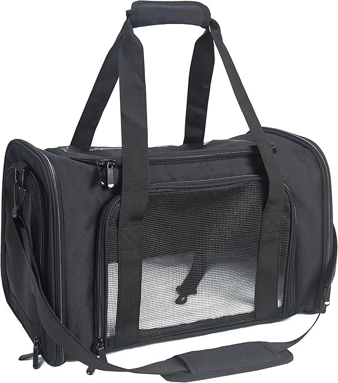 Soft Sided Carrier for Small Medium Cats Dogs,Removable Pad Collapsible Travel Pet Carrier Large Black