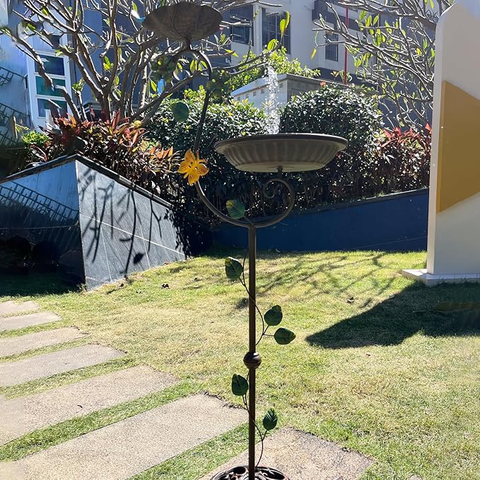 Bird Baths for Outdoors with Solar Fountain, 44" Tall Cast Iron Pedestal Bird Bath and Feeder, Vintage Sturdy Heavy Duty Birdbath Bowl, Decorative Birdbaths for Outside Garden Yard Porch