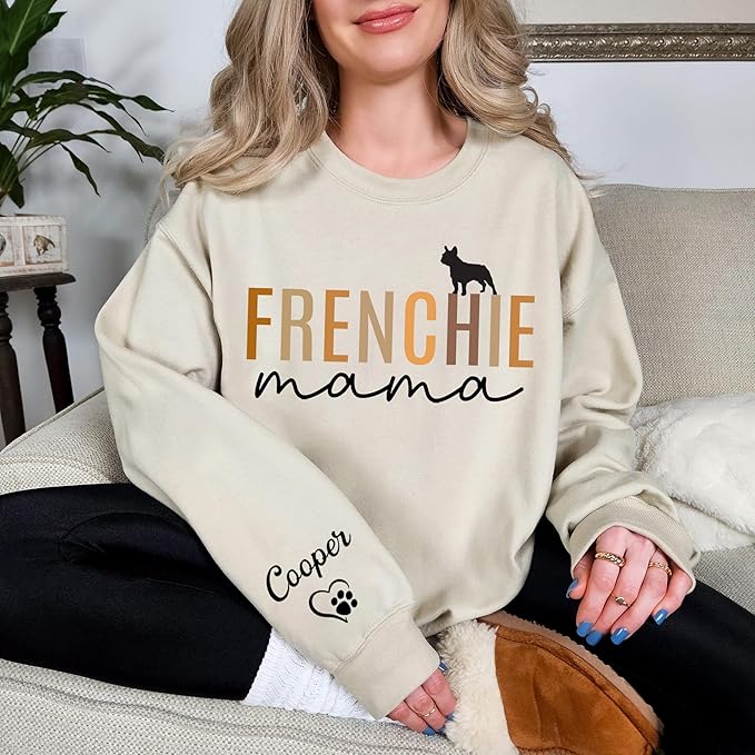 LOVELYPOD Custom Dog Mama Sweatshirt with Dogs Name on Sleeve, Fur Mom Sweater, Dogs Lover
